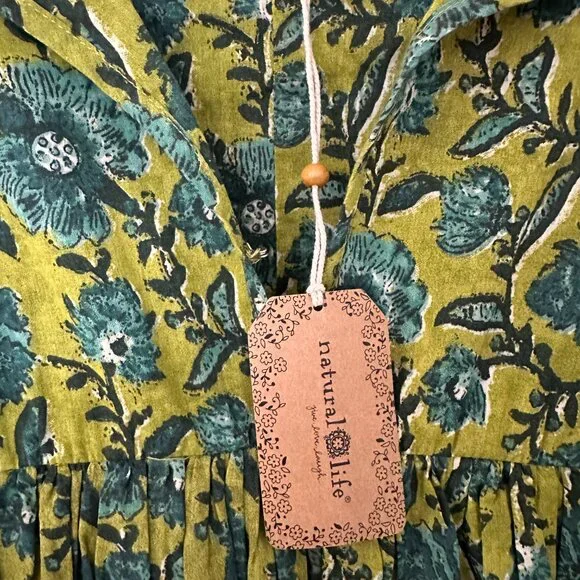 NWT Natural Life Aimee Mini Tunic Dress - Olive Floral Border - Size Large - Picture 8 of 8